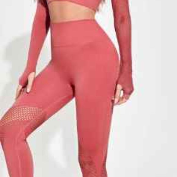 Seamless Hollow Out Leggings and Long Sleeve Crop Top Matching Set - Picture 3 of 6